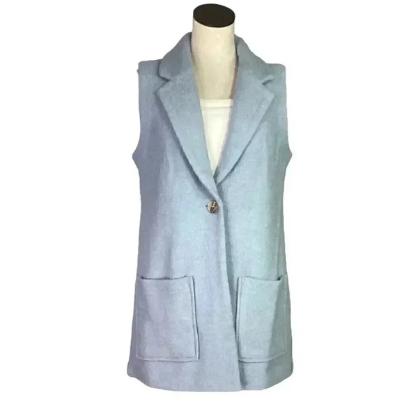 Tahari Vest Women S Blue Wool Blend Boiled Wool Button Front Pockets NEW - Picture 1 of 8